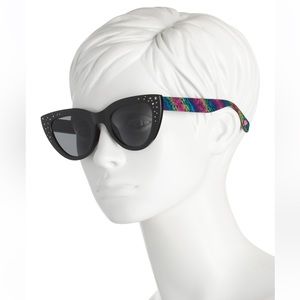 NWT Betsey Johnson Black Rhinestone-Accent Cat-Eye Sunglasses